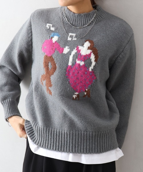 Libby&Rose（リビーアンドローズ）の「DANCEジャガードニットトップス（ニット/セーター・レディース・ネイビー/グレー/オフホワイト・FREE）」の7枚目の写真