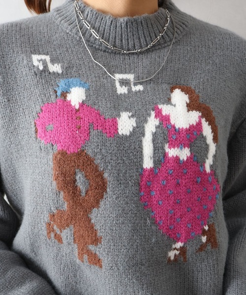 Libby&Rose（リビーアンドローズ）の「DANCEジャガードニットトップス（ニット/セーター・レディース・ネイビー/グレー/オフホワイト・FREE）」の8枚目の写真