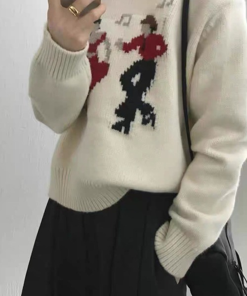 Libby&Rose（リビーアンドローズ）の「DANCEジャガードニットトップス（ニット/セーター・レディース・ネイビー/グレー/オフホワイト・FREE）」の15枚目の写真