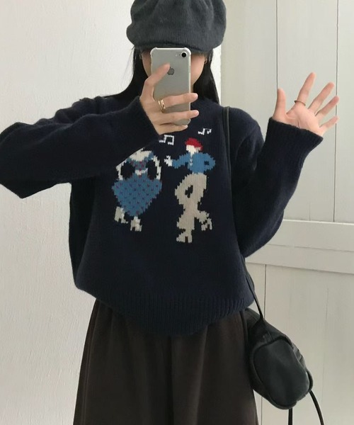 Libby&Rose（リビーアンドローズ）の「DANCEジャガードニットトップス（ニット/セーター・レディース・ネイビー/グレー/オフホワイト・FREE）」の20枚目の写真