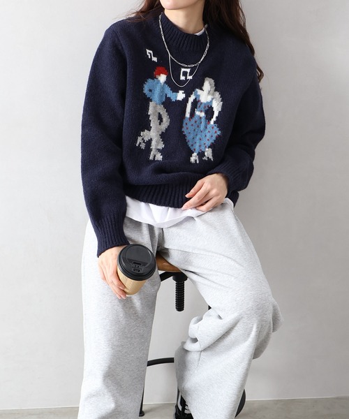 Libby&Rose（リビーアンドローズ）の「DANCEジャガードニットトップス（ニット/セーター・レディース・ネイビー/グレー/オフホワイト・FREE）」の21枚目の写真