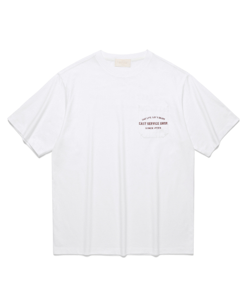 eastserviceshop(イーストサービスショップ)の「Stamp Pocket Half T - White(Tシャツ/カットソー・レディース・ホワイト・SMALL/MEDIUM/LARGE)」の1枚目の写真