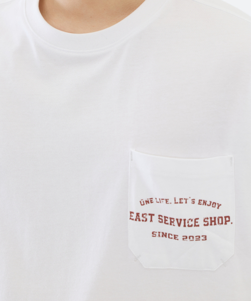 eastserviceshop(イーストサービスショップ)の「Stamp Pocket Half T - White(Tシャツ/カットソー・レディース・ホワイト・SMALL/MEDIUM/LARGE)」の3枚目の写真
