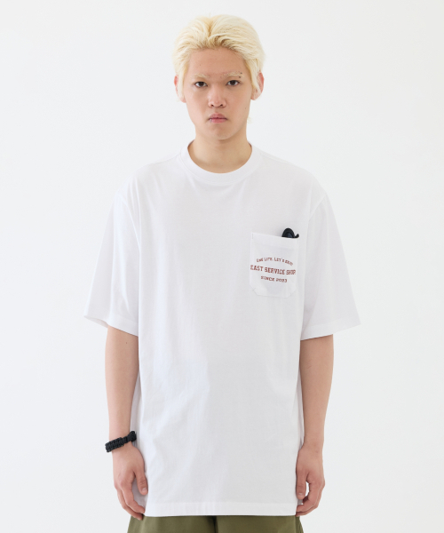 eastserviceshop(イーストサービスショップ)の「Stamp Pocket Half T - White(Tシャツ/カットソー・レディース・ホワイト・SMALL/MEDIUM/LARGE)」の4枚目の写真