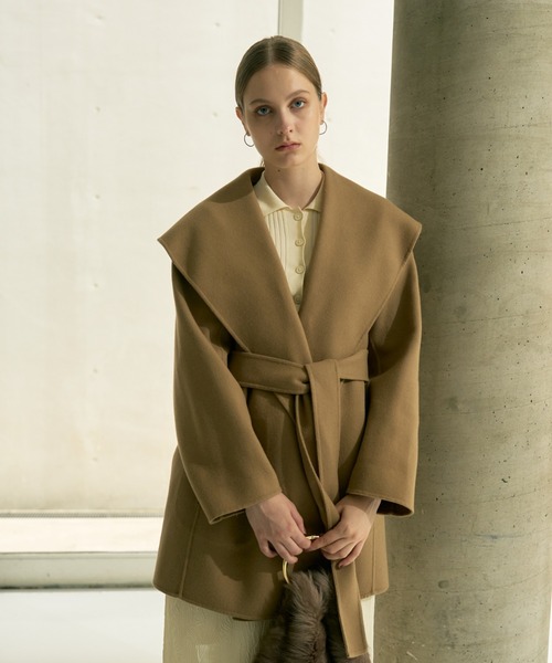 DESIGNWORKS（デザインワークス）の「ダブルフェイスハーフ丈コート（ステンカラーコート・レディース・キャメル・38）」の2枚目の写真