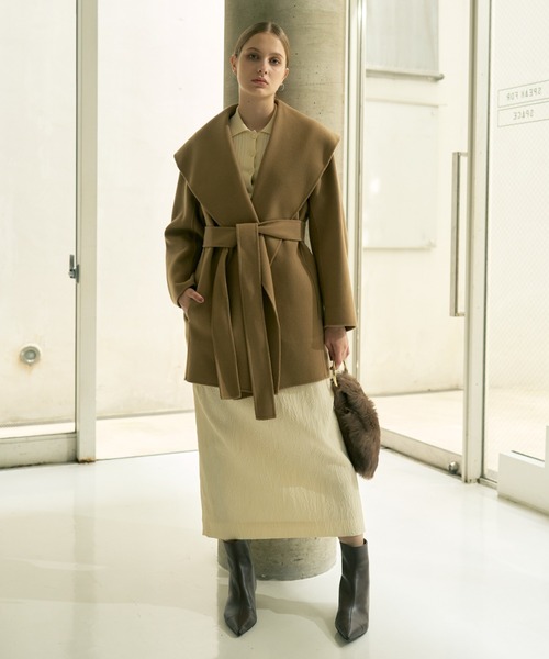 DESIGNWORKS（デザインワークス）の「ダブルフェイスハーフ丈コート（ステンカラーコート・レディース・キャメル・38）」の4枚目の写真