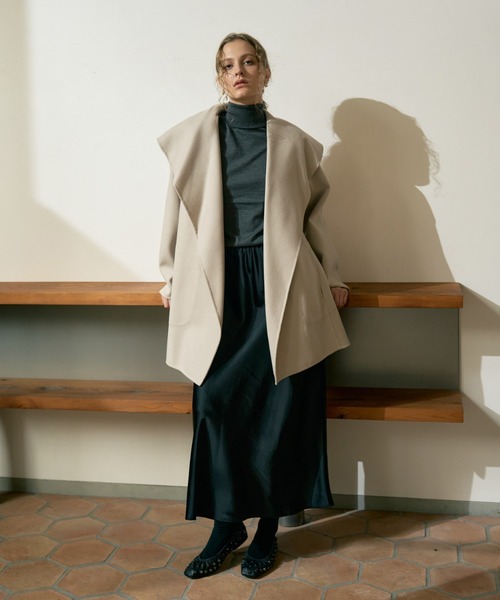 DESIGNWORKS（デザインワークス）の「ダブルフェイスハーフ丈コート（ステンカラーコート・レディース・キャメル・38）」の8枚目の写真