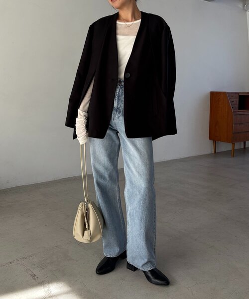 CAPRICIEUX LE'MAGE（カプリシューレマージュ）の「【再販】〈C.L〉スリットスリーブジャケット（テーラードジャケット・レディース・ブラック/ベージュ・FREE）」の3枚目の写真