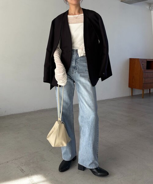 CAPRICIEUX LE'MAGE（カプリシューレマージュ）の「【再販】〈C.L〉スリットスリーブジャケット（テーラードジャケット・レディース・ブラック/ベージュ・FREE）」の4枚目の写真