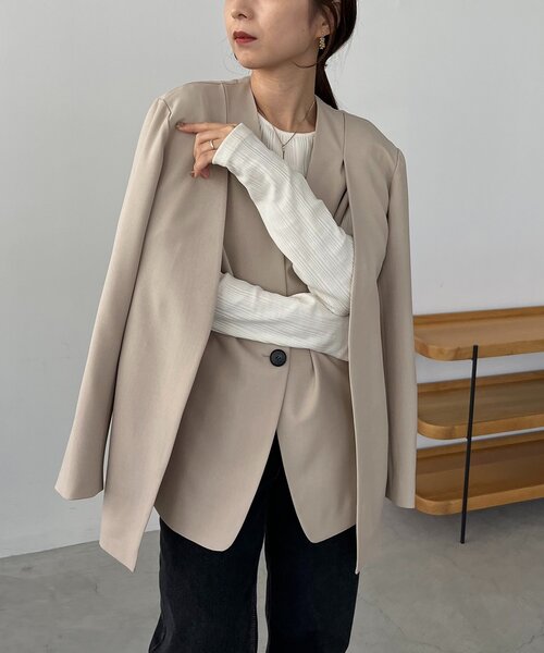 CAPRICIEUX LE'MAGE（カプリシューレマージュ）の「【再販】〈C.L〉スリットスリーブジャケット（テーラードジャケット・レディース・ブラック/ベージュ・FREE）」の19枚目の写真