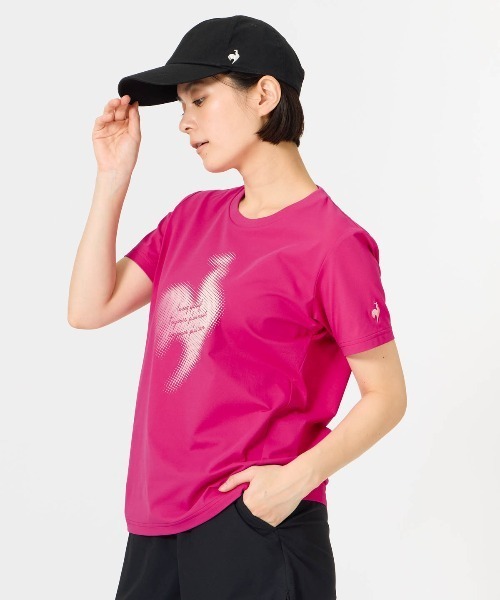 le coq sportif(ルコックスポルティフ)の「【ルコックスポルティフ】吸汗速乾/ストレッチ/UVカット/遮熱ヘランカ半袖Tシャツ(Tシャツ/カットソー・レディース・ブルー/ネイビー/ピンク/ホワイト・S/M/L/XL)」の4枚目の写真