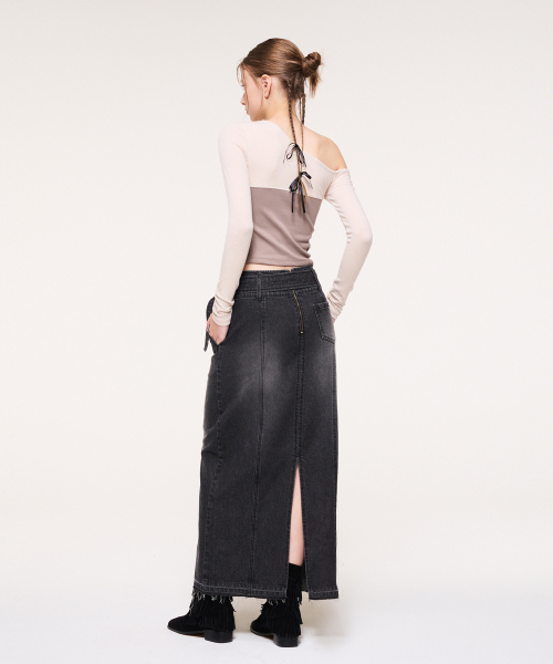 ETMON（エトモン）の「Wide Belt Long Denim Skirt, Black（スカート・レディース・その他・M）」の4枚目の写真