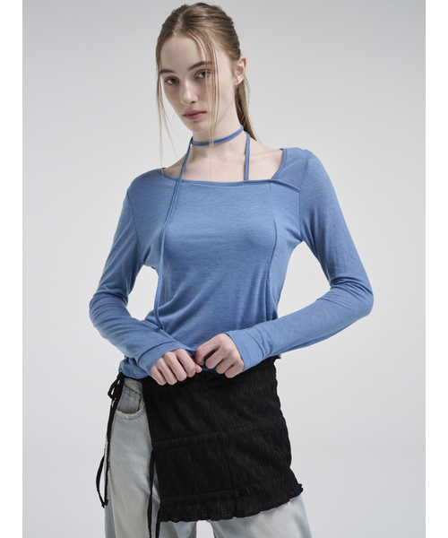ETMON(エトモン)の「Strap Scarf T-Shirt, Blue(Tシャツ/カットソー・レディース・その他・FREE)」の4枚目の写真