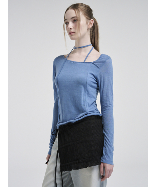 ETMON(エトモン)の「Strap Scarf T-Shirt, Blue(Tシャツ/カットソー・レディース・その他・FREE)」の5枚目の写真