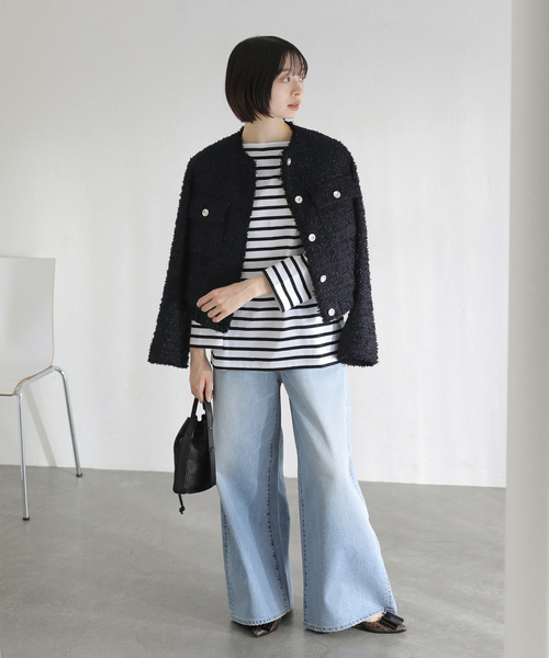 La TOTALITE（ラトータリテ）の「【洗える】ツイードジャケット（ブルゾン・レディース・ネイビー/ブルー・FREE）」の8枚目の写真