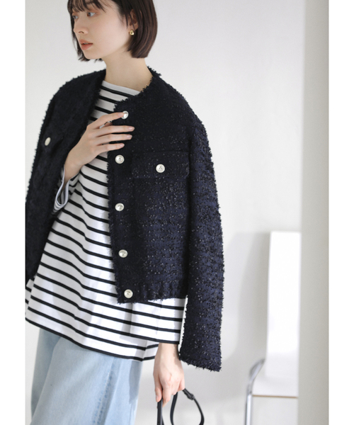 La TOTALITE（ラトータリテ）の「【洗える】ツイードジャケット（ブルゾン・レディース・ネイビー/ブルー・FREE）」の12枚目の写真