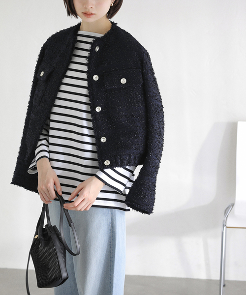 La TOTALITE（ラトータリテ）の「【洗える】ツイードジャケット（ブルゾン・レディース・ネイビー/ブルー・FREE）」の13枚目の写真