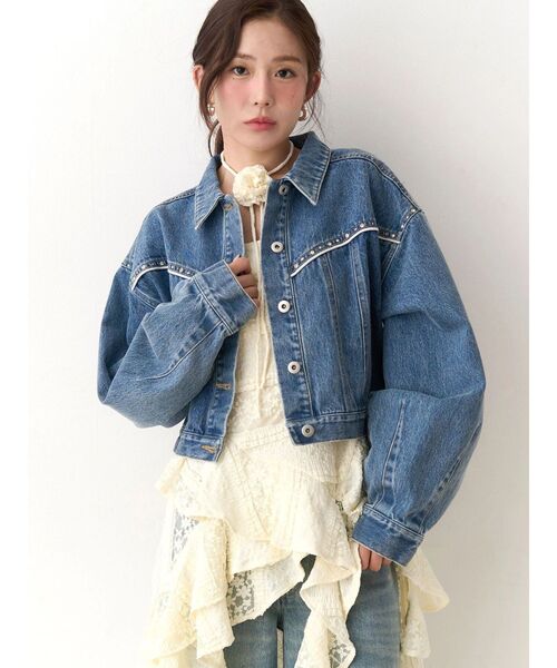 CALNAMUR（カルナムール）の「ヨークデザインデニムジャケット（デニムジャケット・レディース・ブラック/ブルー・FREE）」の2枚目の写真