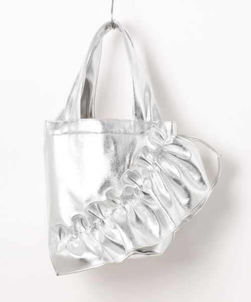 HELOYSE（エロイーズ）の「【HELOYSE/エロイーズ】フリルトートバッグ　mercury PU leather S（トートバッグ・レディース・シルバー/ブラック・FREE）」の3枚目の写真