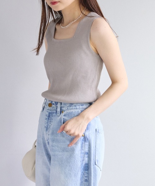 PUAL CE CIN（ピュアルセシン）の「【Du noir】リネンタッチスクエアタンク（タンクトップ・レディース・ブラック/オフホワイト/グレイッシュベージュ・FREE）」の19枚目の写真