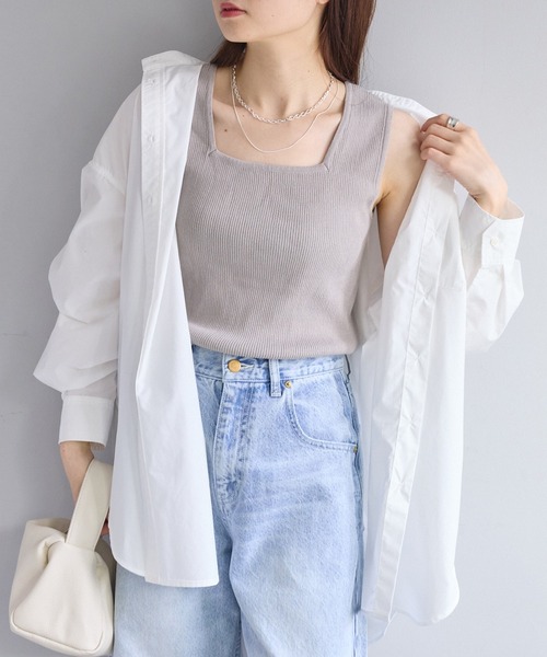 PUAL CE CIN（ピュアルセシン）の「【Du noir】リネンタッチスクエアタンク（タンクトップ・レディース・ブラック/オフホワイト/グレイッシュベージュ・FREE）」の18枚目の写真