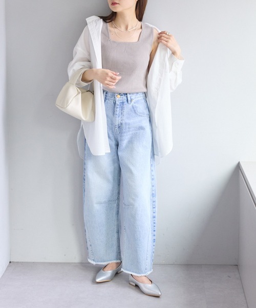 PUAL CE CIN（ピュアルセシン）の「【Du noir】リネンタッチスクエアタンク（タンクトップ・レディース・ブラック/オフホワイト/グレイッシュベージュ・FREE）」の17枚目の写真