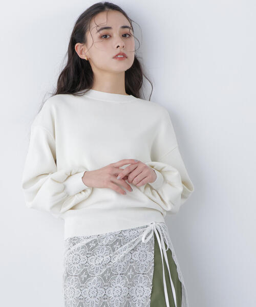 N.（N. Natural Beauty Basic）（エヌエヌナチュラルビューティーベーシック）の「ロゴ刺繍スウェットライクニット（ニット/セーター・レディース・イエロー/ネイビー/オフホワイト・ﾌﾘ-）」の4枚目の写真