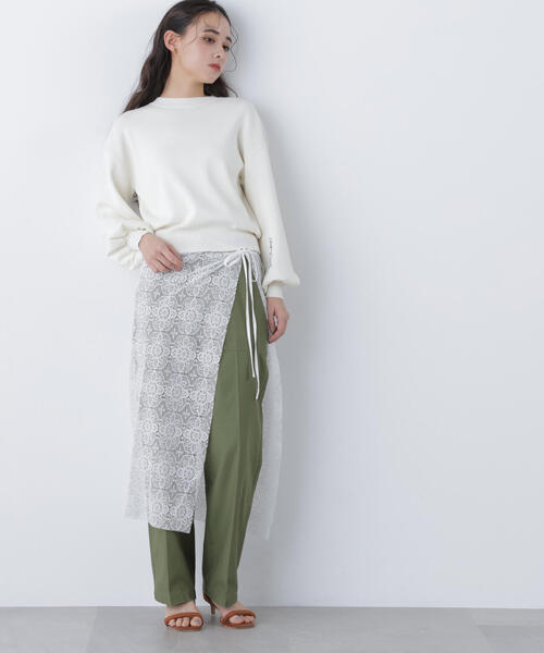 N.（N. Natural Beauty Basic）（エヌエヌナチュラルビューティーベーシック）の「ロゴ刺繍スウェットライクニット（ニット/セーター・レディース・イエロー/ネイビー/オフホワイト・ﾌﾘ-）」の5枚目の写真