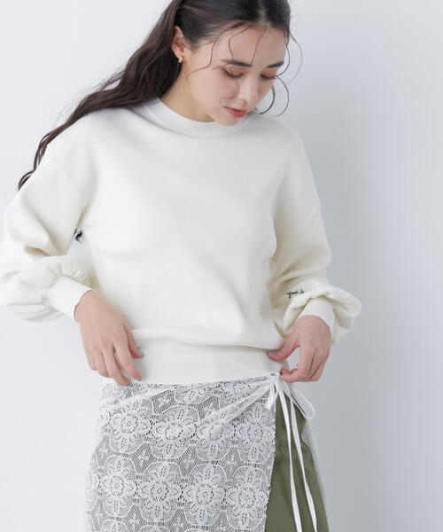 N.（N. Natural Beauty Basic）（エヌエヌナチュラルビューティーベーシック）の「ロゴ刺繍スウェットライクニット（ニット/セーター・レディース・イエロー/ネイビー/オフホワイト・ﾌﾘ-）」の7枚目の写真
