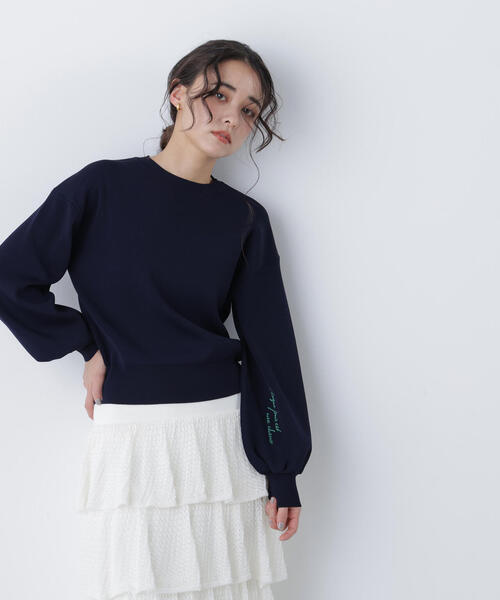 N.（N. Natural Beauty Basic）（エヌエヌナチュラルビューティーベーシック）の「ロゴ刺繍スウェットライクニット（ニット/セーター・レディース・イエロー/ネイビー/オフホワイト・ﾌﾘ-）」の2枚目の写真