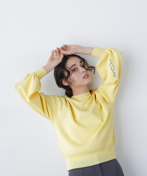 N.（N. Natural Beauty Basic）（エヌエヌナチュラルビューティーベーシック）の「ロゴ刺繍スウェットライクニット（ニット/セーター・レディース・イエロー/ネイビー/オフホワイト・ﾌﾘ-）」の3枚目の写真