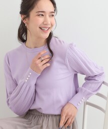 SHOO・LA・RUE | 【洗濯機可/S-LL】手元美しく パールボタン&お袖編み柄切り替えニット(ニット/セーター)