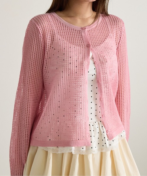 Siel(シエル)の「メッシュ編みシアーカーディガン 冬服(カーディガン/ボレロ・レディース・ブラック/ライトブルー/グレー/レッド/ピンク・FREE)」の5枚目の写真