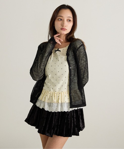 Siel(シエル)の「メッシュ編みシアーカーディガン 冬服(カーディガン/ボレロ・レディース・ブラック/ライトブルー/グレー/レッド/ピンク・FREE)」の14枚目の写真