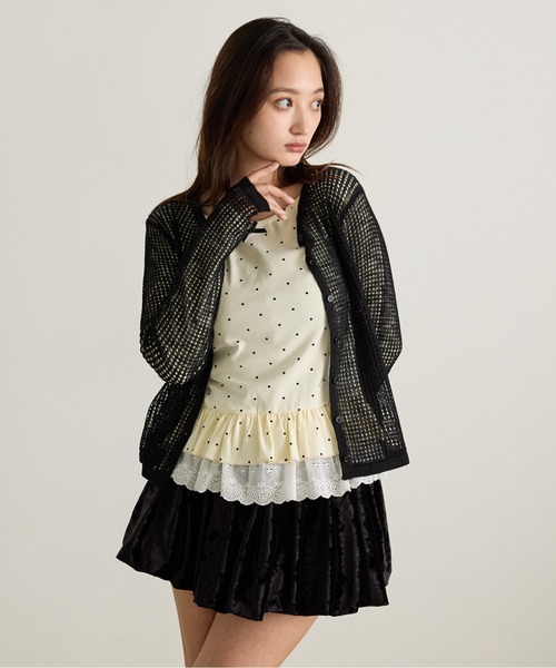 Siel(シエル)の「メッシュ編みシアーカーディガン 冬服(カーディガン/ボレロ・レディース・ブラック/ライトブルー/グレー/レッド/ピンク・FREE)」の15枚目の写真