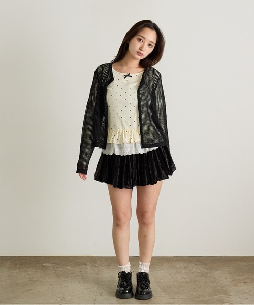 Siel(シエル)の「メッシュ編みシアーカーディガン 冬服(カーディガン/ボレロ・レディース・ブラック/ライトブルー/グレー/レッド/ピンク・FREE)」の16枚目の写真