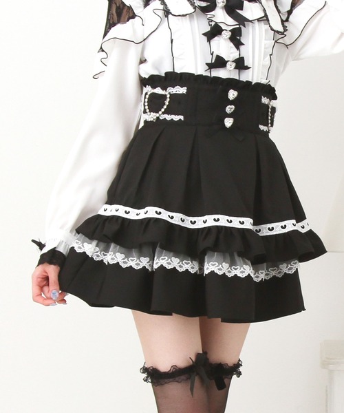 DearMyLove(ディアマイラブ)の「ハートバックルビジューフレアスカート(スカート・レディース・チェック/ブラック・LARGE/3L/MEDIUM)」の1枚目の写真