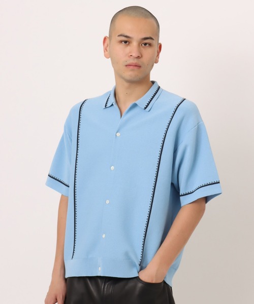 atmos（アトモス）の「atmos Milano Rib Open Coller Knit Shirt  / アトモス ミラノ リブ オープン カラー ニット シャツ（ニット/セーター・メンズ・ライトブルー/ホワイト/ブラック・M/XL/L）」の2枚目の写真