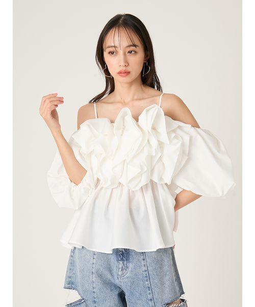 FRAY I.D（フレイアイディー）の「フラワーライクフリルペプラムブラウス（シャツ/ブラウス・レディース・ブルー/ホワイト/ブラック・F）」の4枚目の写真