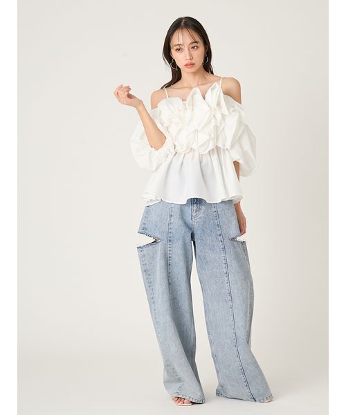 FRAY I.D（フレイアイディー）の「フラワーライクフリルペプラムブラウス（シャツ/ブラウス・レディース・ブルー/ホワイト/ブラック・F）」の14枚目の写真