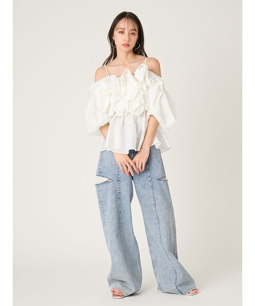 FRAY I.D（フレイアイディー）の「フラワーライクフリルペプラムブラウス（シャツ/ブラウス・レディース・ブルー/ホワイト/ブラック・F）」の15枚目の写真