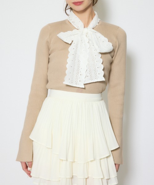 コットンレースリボンニットトップス 春服（ニット/セーター）｜rienda
