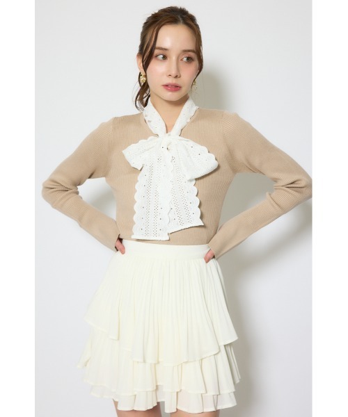 rienda(リエンダ)の「コットンレースリボンニットトップス 春服(ニット/セーター・レディース・ベージュ/ピンク/ネイビー・FREE)」の4枚目の写真