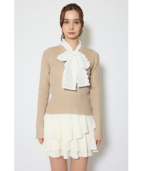 rienda(リエンダ)の「コットンレースリボンニットトップス 春服(ニット/セーター・レディース・ベージュ/ピンク/ネイビー・FREE)」の9枚目の写真
