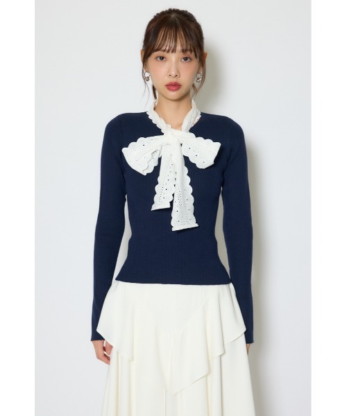 rienda(リエンダ)の「コットンレースリボンニットトップス 春服(ニット/セーター・レディース・ベージュ/ピンク/ネイビー・FREE)」の20枚目の写真