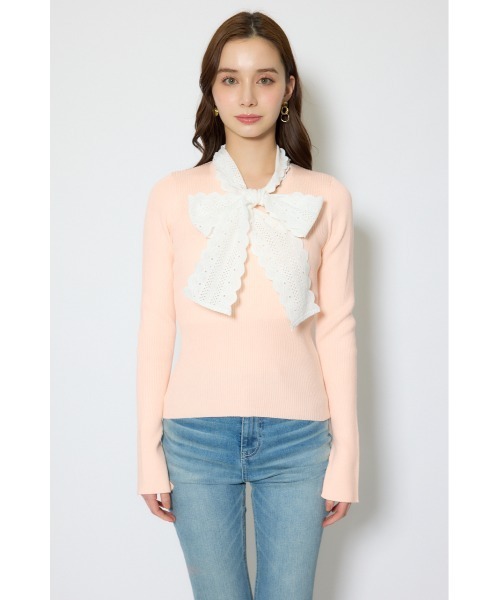 コットンレースリボンニットトップス 春服(ニット/セーター)|rienda コットンレースリボンニットトップス 春服(ニット/セーター)|rienda