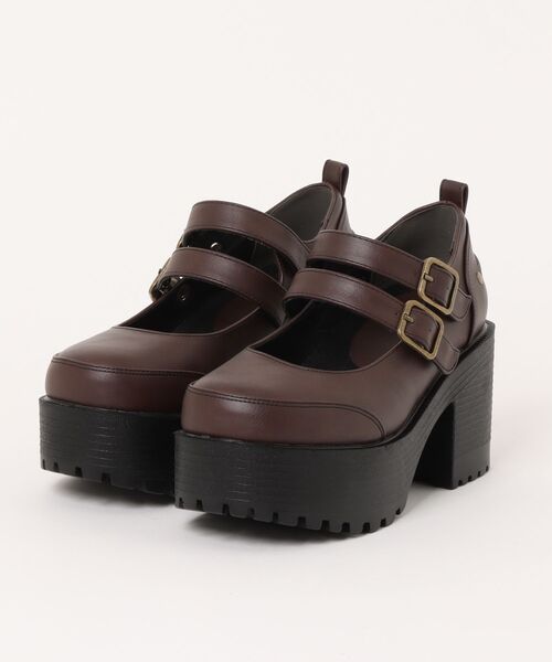 YOSUKE（ヨースケ）の「【YOSUKE】厚底トラックソールダブルベルトメリージェーン 2605020（パンプス・レディース・ダークブラウン/ブラック/ワイン・M/L/LL/S）」の2枚目の写真