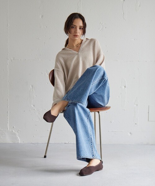 green label relaxing（グリーンレーベルリラクシング）の「ウェルネスシアー スクエア V フラットシューズ / ニットシューズ（その他シューズ・レディース・シルバー/ブラック/ダークブラウン/ライム・25cm/22.5cm/24cm/23.5cm/23cm/24.5cm）」の5枚目の写真