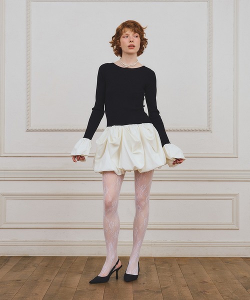 EIMY ISTOIRE（エイミーイストワール）の「ボリュームヘムドッキングニットワンピ（ワンピース・レディース・ブラック/アイボリー/レッド・F）」の7枚目の写真