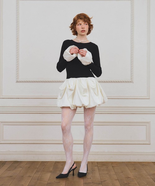 EIMY ISTOIRE（エイミーイストワール）の「ボリュームヘムドッキングニットワンピ（ワンピース・レディース・ブラック/アイボリー/レッド・F）」の8枚目の写真